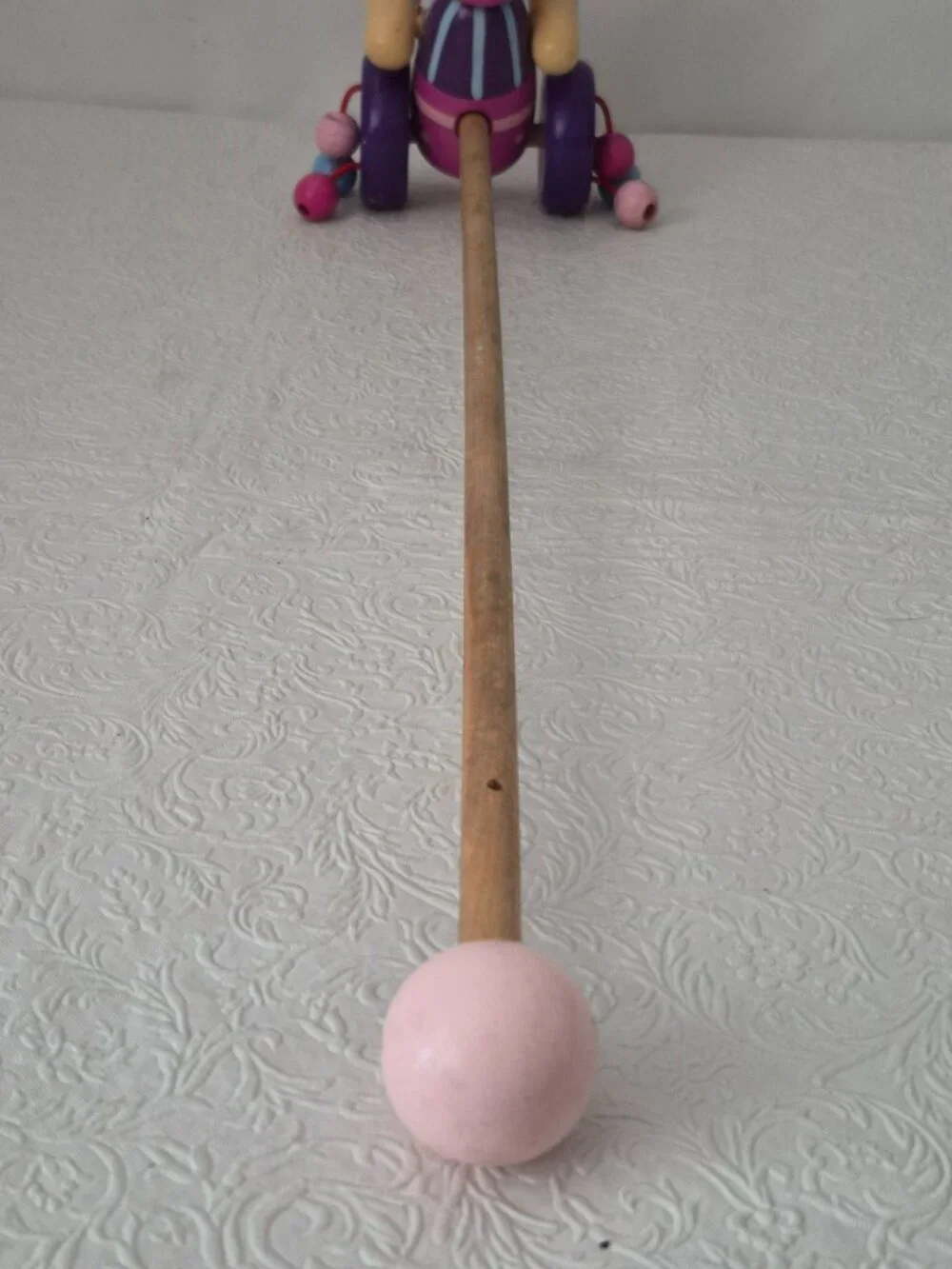 Wooden Rabbit Easter Bunny Kids Toddler Push Pull Clacker Toy Purple Pink